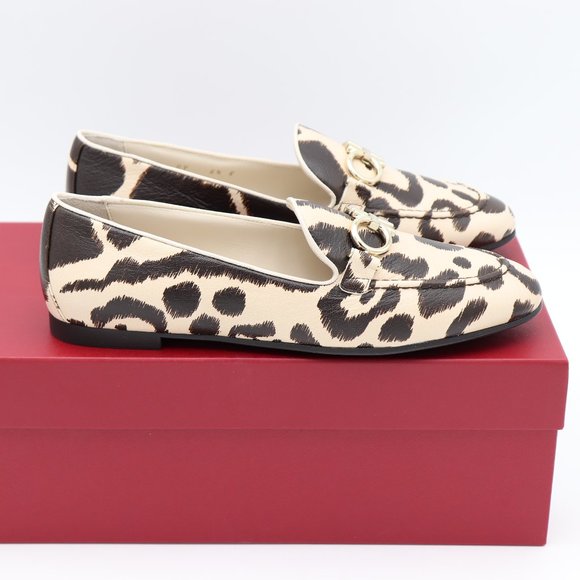 NIB Salvatore Ferragamo Trifoglio Gancini Bit Leopard Print Loafers Flats - Picture 4 of 16